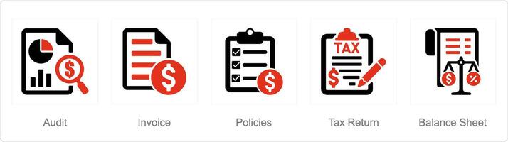 A set of 5 accounting icons as audit, income, policies vector