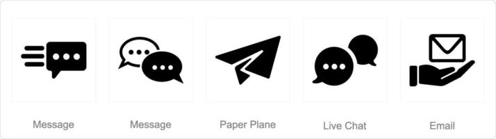 A set of 5 Contact icons as message, paper plane, live chat vector