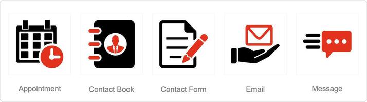 A set of 5 Contact icons as appointment, contact book, contact form vector