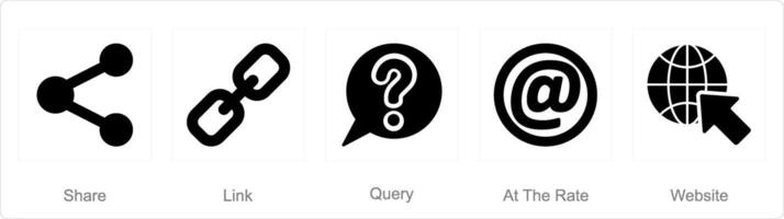 A set of 5 Contact icons as share, link, query, at the rate vector