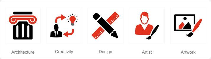 A set of 5 Art icons as architecture, creativity, design vector