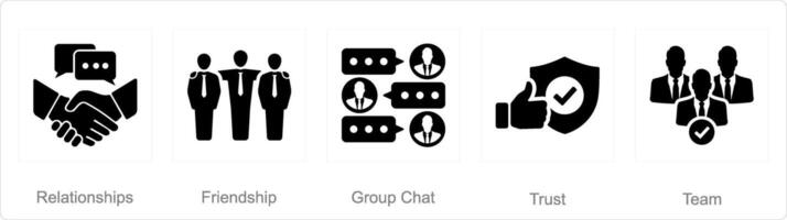 A set of 5 Community icons as relationships, friendship, group chat vector