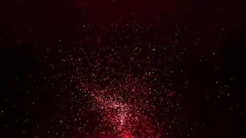 Animation of abstract glowing glitter particles. Flight of bright dots and particles on a red background. seamless loop video