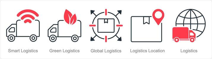 A set of 5 Logistics icons as smart logistics, green logistics, global logistics vector