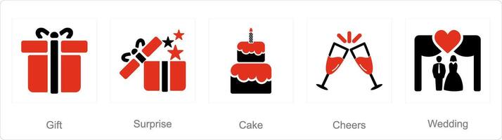 A set of 5 Celebrate icons as gift, surprise, cake vector