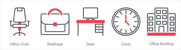 A set of 5 Office icons as office chair, briefcase, desk vector