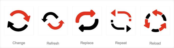 A set of 5 arrows icons as change, refresh, replace vector