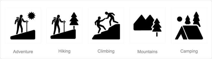 A set of 5 Adventure icons as adventure, hiking, climbing vector