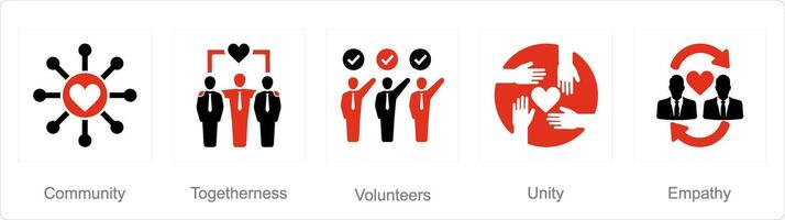 un conjunto de 5 5 caridad y donación íconos como comunidad, unión, voluntarios vector