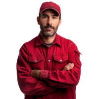 AI generated Confident man in red workwear on a transparent background png