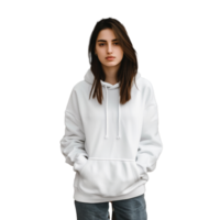 AI generated Young woman in a casual white hoodie and jeans png