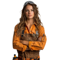 AI generated Confident female construction worker on transparent background png