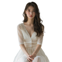 AI generated Elegant young woman in a white dress with a transparent background png