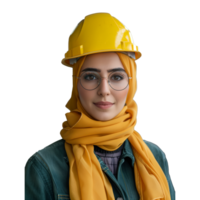 AI generated Confident woman engineer with safety helmet on transparent background png