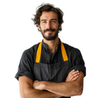 ai generado confidente masculino cocinero con un simpático sonrisa y brazos cruzado png