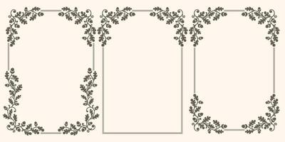 Set of vector frames with oak branches and acorns