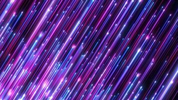 Abstract digital background with glowing neon particles or bright rays of light flying upward. movement of a stream of glowing bright lines of particles. Seamless loop abstract background video