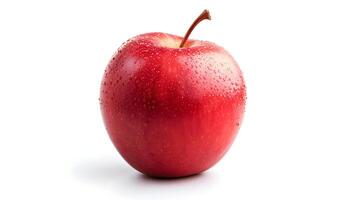 ai generado Fresco rojo manzana con agua gotas en blanco antecedentes foto