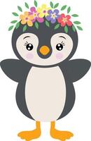 Adorable penguim with wreath floral on head vector