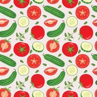Seamless pattern background with with tomatoes and cucumbers vector