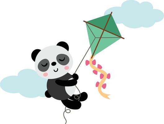Cute panda flying with kite