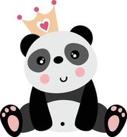 Cute king panda sitting with crown vector