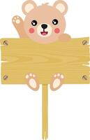 Cute teddy bear hanging on an empty wooden board vector