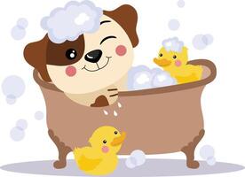 Cute puppy taking a bath vector