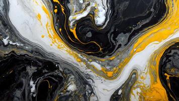 AI generated Abstract Swirls of Black and White with a Yellow Accent photo