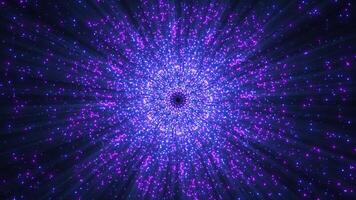 abstrato colorida fundo com brilhante brilhando vôo partículas criando fractal padrões, uma partícula túnel ou uma Magia esfera. Ciência ficção fundo video