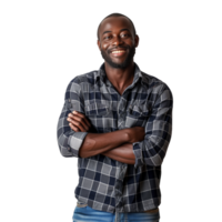 AI generated Smiling confident man with arms crossed on transparent background png