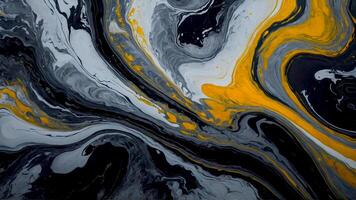 AI generated Swirling Abstract Art of Black, White, and Yellow Paint Mixtures photo