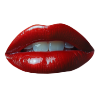 ai gegenereerd sensueel rood lippen met glanzend lippenstift Aan transparant achtergrond png