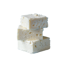 AI generated Stacked feta cheese blocks with white backdrop png