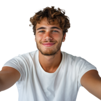 AI generated Young man with a casual smile and white t-shirt png