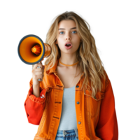 AI generated Woman with megaphone on transparent background png