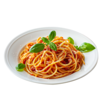 ai généré délicieux spaghetti avec tomate sauce et Frais basilic png