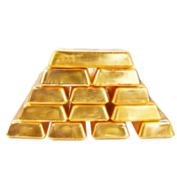 ai generiert glänzend Gold Riegel gestapelt auf ein transparent Hintergrund png