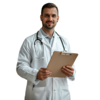 AI generated Confident doctor with clipboard on transparent background png