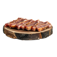 AI generated Sliced Iberian ham on wooden board with transparent background png