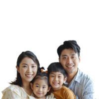 AI generated Happy family with two kids posing on transparent background png