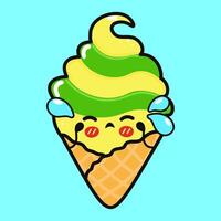 Crying Ice cream character. Vector hand drawn cartoon kawaii character illustration icon. Isolated on blue background. Sad Ice cream character concept