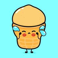 Crying Ice cream character. Vector hand drawn cartoon kawaii character illustration icon. Isolated on blue background. Sad Ice cream character concept