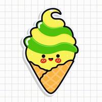 Cute funny Ice cream sticker. Vector hand drawn cartoon kawaii character illustration icon. Isolated on background Ice cream card character concept