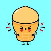 Angry Ice cream character. Vector hand drawn cartoon kawaii character illustration icon. Isolated on blue background. Sad Ice cream character concept