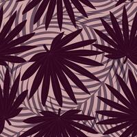 Seamless pattern with hand drawn tropical purple palm leaves on pink background. vector