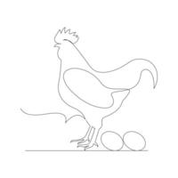 uno línea pollo Arte continuo línea dibujo de aves de corral minimalista Doméstico animal diseño vector y ilustración