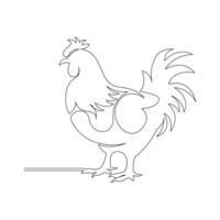 uno línea pollo Arte continuo línea dibujo de aves de corral minimalista Doméstico animal diseño vector y ilustración