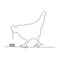 uno línea pollo Arte continuo línea dibujo de aves de corral minimalista Doméstico animal diseño vector y ilustración