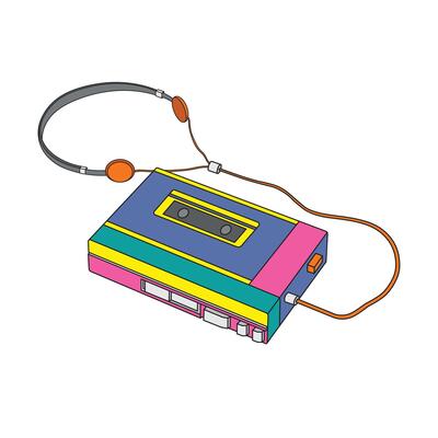 Kids drawing cartoon Vector illustration cassette player icon Isolated on White